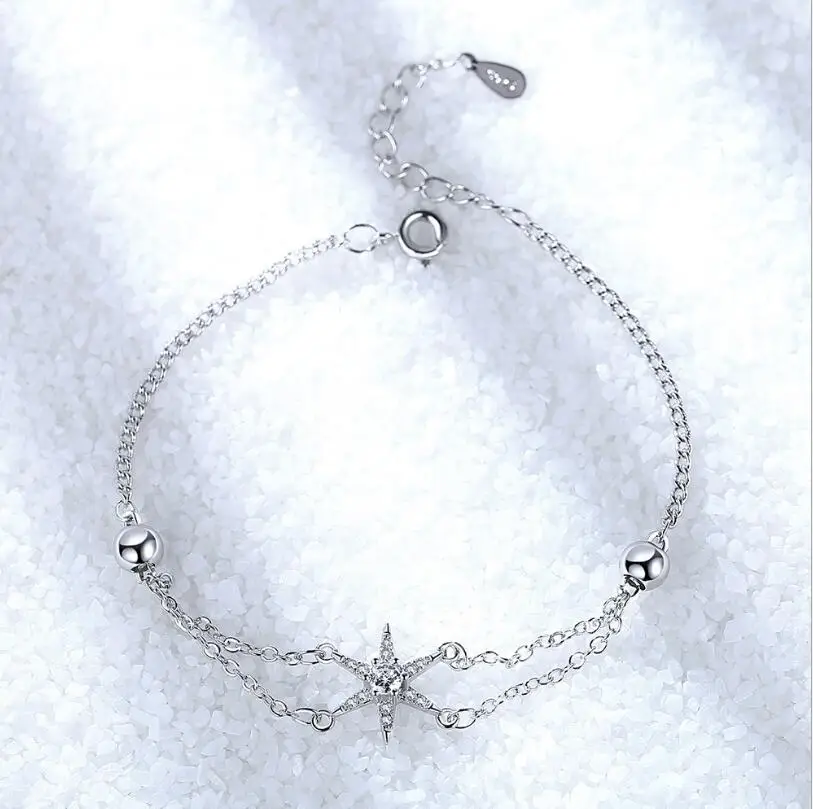

Korean 925 Sterling Silver Star Bracelets For Women Micro Zirconia Chain Bracelet Gift Simple New Jewelry S-B260