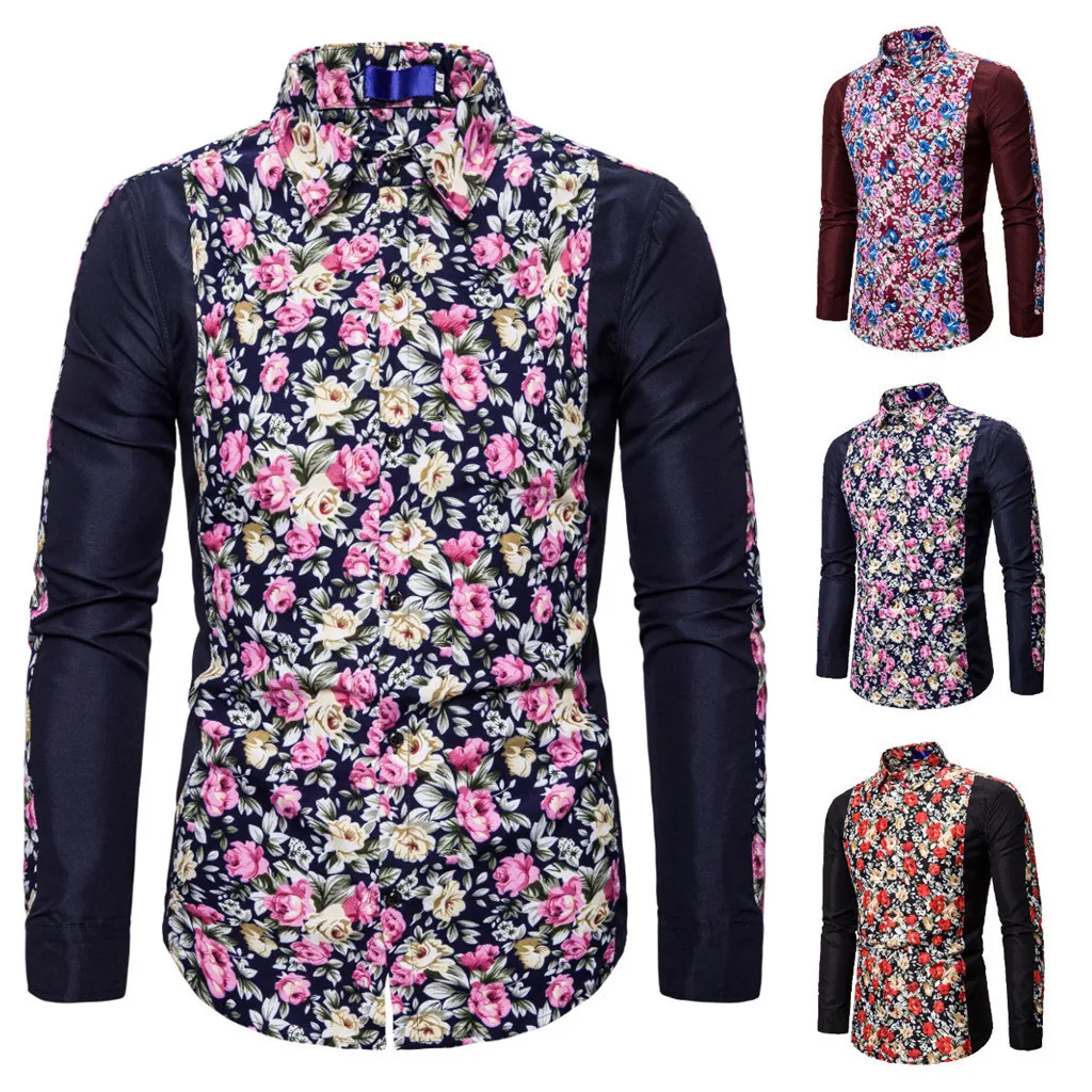 SAGACE Сексуальная мужская модная рубашка с длинным рукавом принтом Повседневная