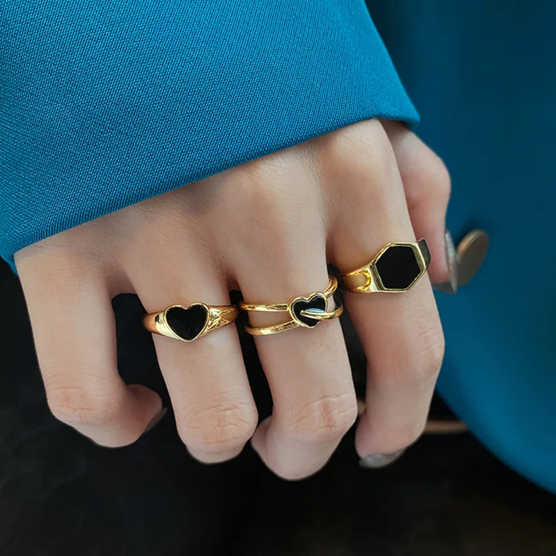 

POTCET Korean 2021 Fashion Trend New Temperament Women's Geometric Heart Ring Retro Personality Simple Jewelry Free Shipping