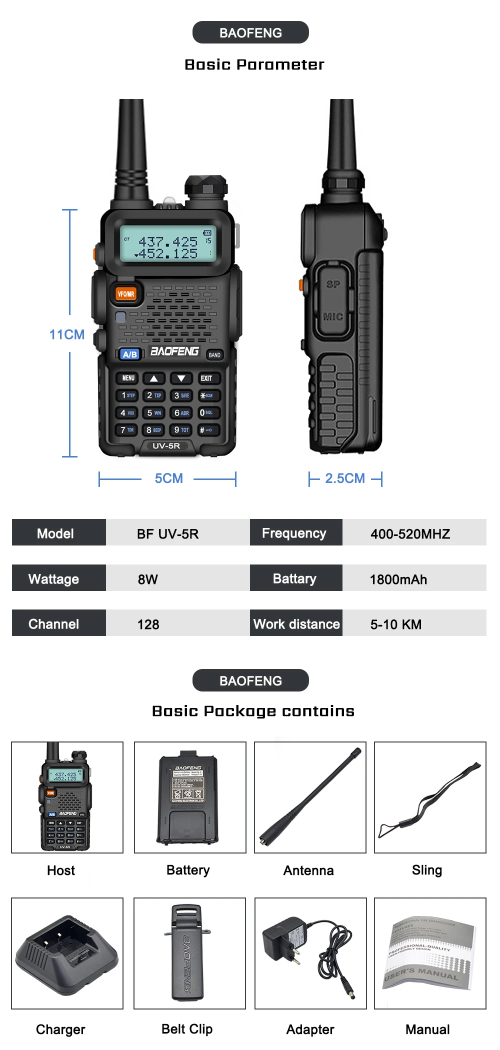 2 шт Baofeng UV-5R рация VHF UHF136-174Mhz& 400-520Mhz Двухдиапазонная 8W двухсторонняя рация Baofeng uv 5r рация uv5r