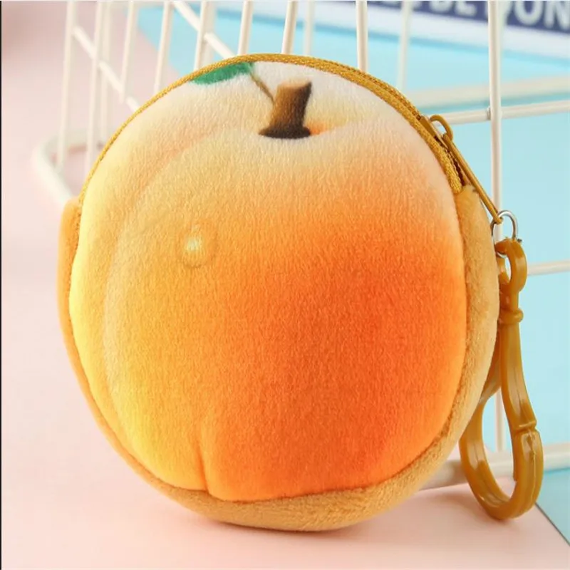 Peach Креативный 3D плюшевый Кошелек для монет имитация фруктов сумка для монет милые портативные весы с крюком Дамский мини бумажник для монет - Цвет: Peach