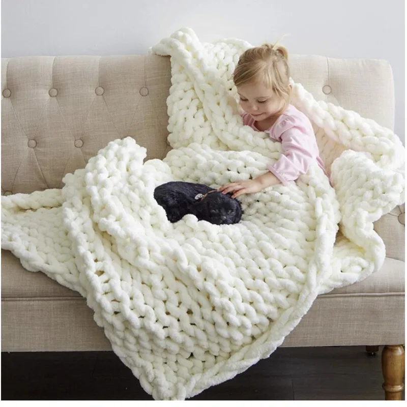 

Nordic Style Handmade Thick Wool Blanket Weaving Blanket Chenille Blanket Stick Knitting Blanket Sofa Cover Blanket
