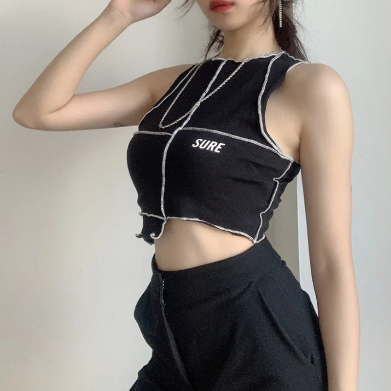 Топ женский в готическом стиле с круглым вырезом и буквенным принтом полоску