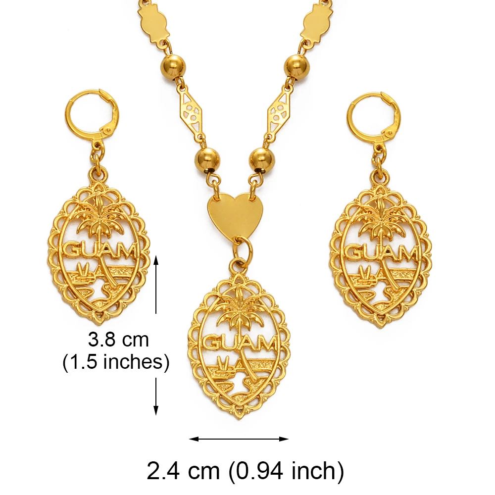 Anniyo Guam Flag Pendant Necklaces Earrings sets for Women Gold Color Chains Jewelry Gifts #195206 | Украшения и аксессуары