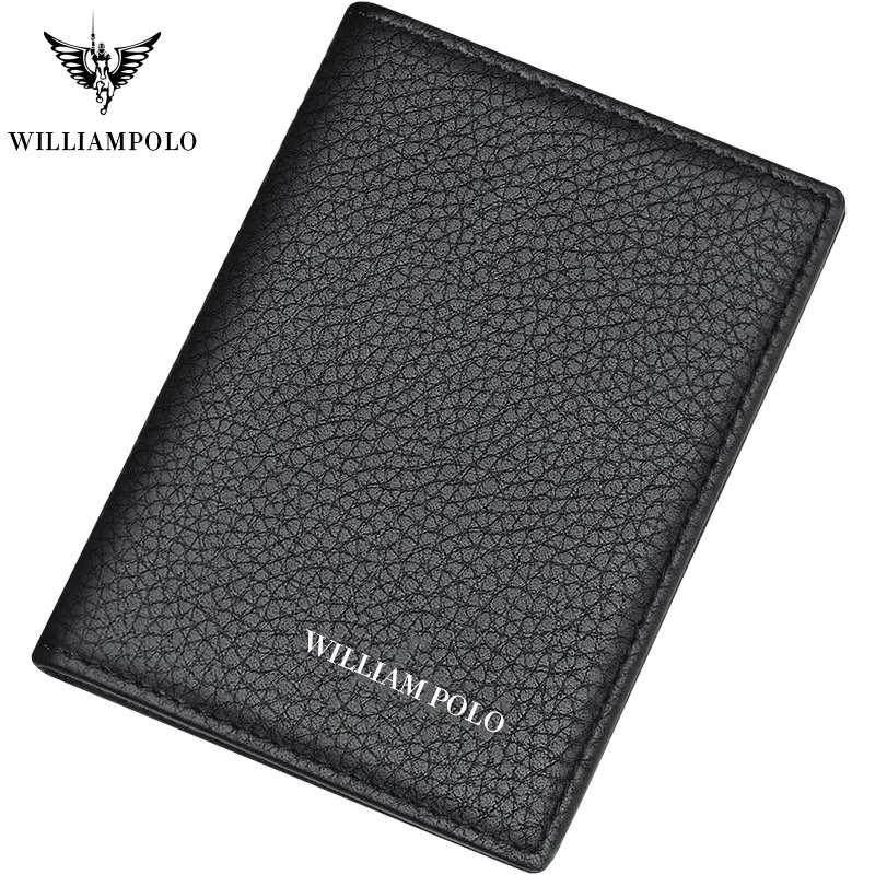 Брендовый Чехол-держатель для карт из натуральной кожи от бренда WILLIAMPOLO, мужской держатель для фото из натуральной кожи, мини дизайн, мода - Цвет: Black Litchi