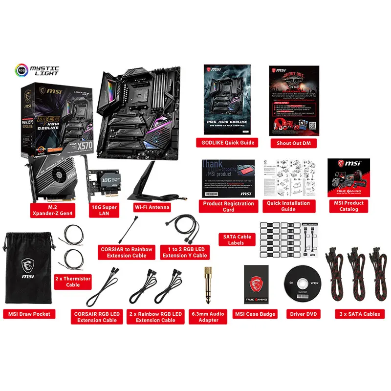 Материнская плата MSI Мег X570 GODLIKE DDR4 128 ГБ M.2 PCI-E 4.0 Поддержка Bluetooth AMD Ryzen 9 GAMING Placa-MOM AM4 |
