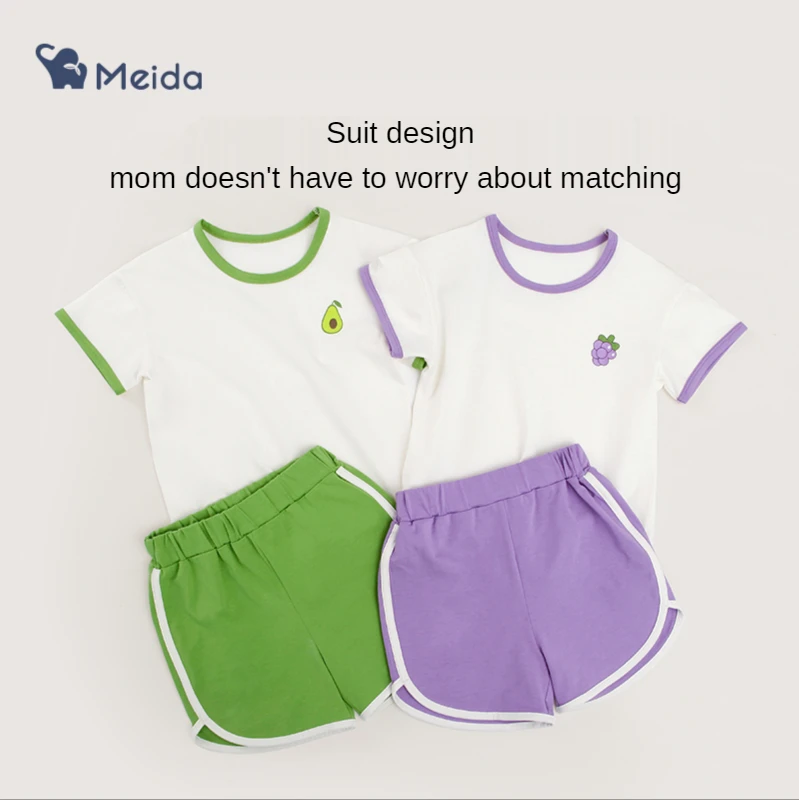 

Baby summer short sleeve suit new boys and girls pure cotton Top children's clothes foreign Flash sale clothing set