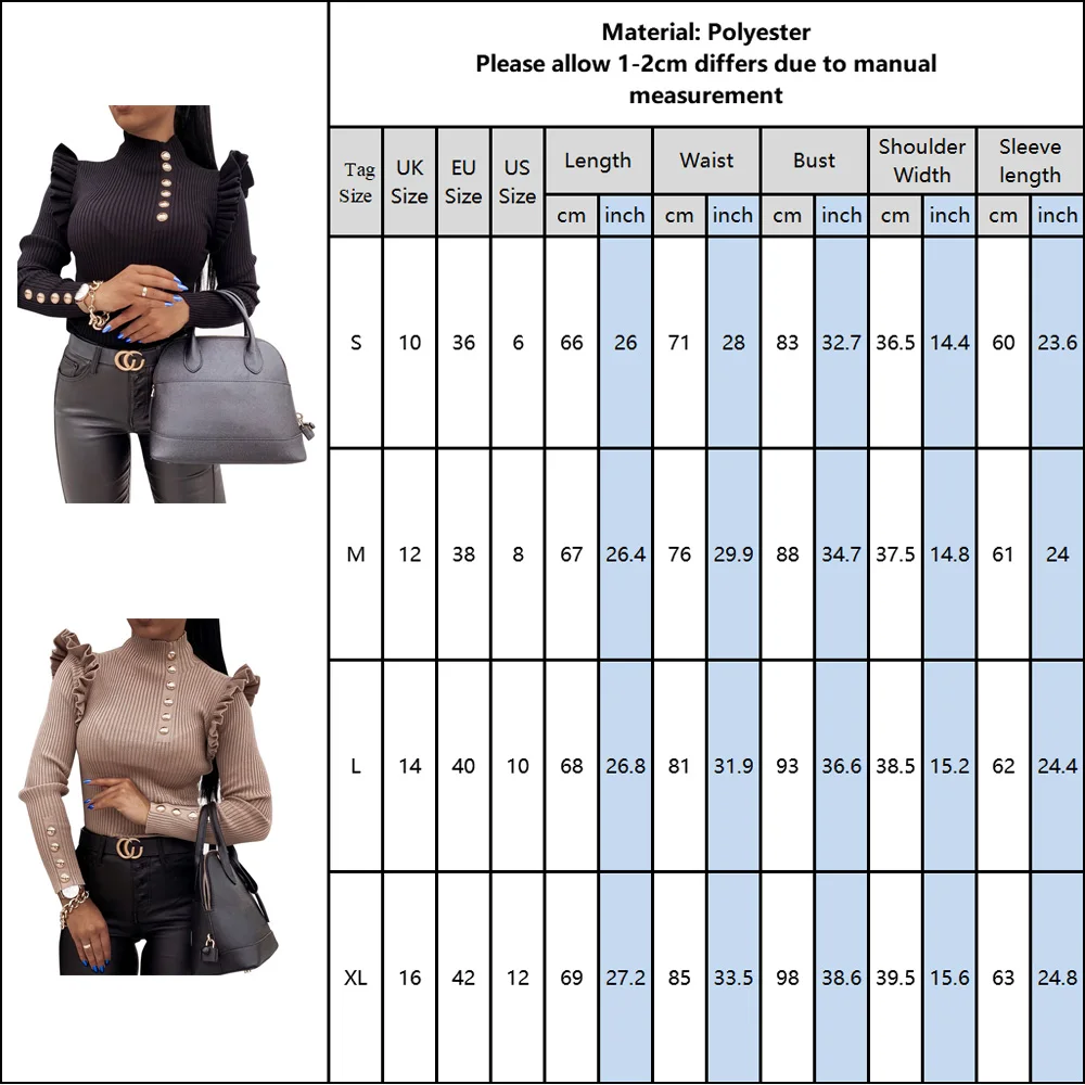 

Button Knitted Women T-shirt Tops 2021 Spring Female Turtleneck Long Sleeve Ruffle Slim Fit T Shirt Black White Casual Blusa D30