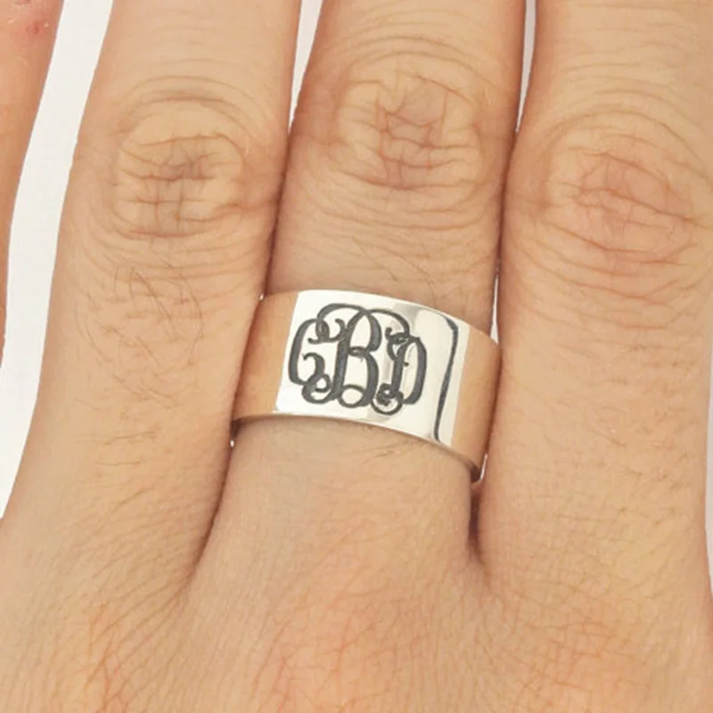 

Wholesale 925 Silver Monogram Ring Hand Stamp Engraved Initial Engagement Personalized Jewelry Christmas Gifts