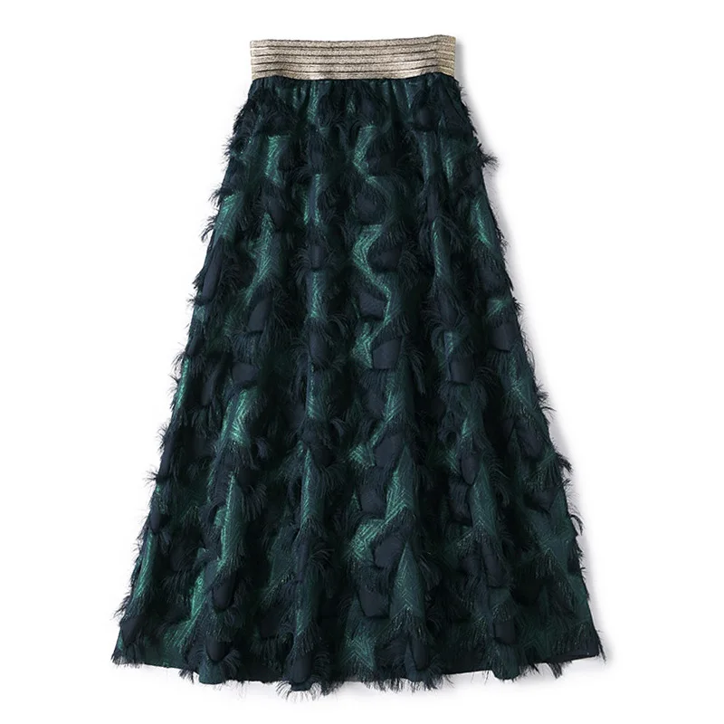 

2021 Skirts Womens Special Design Long Skirt WF0083 Dark Green Golden brown Stars Pattern Women Skirt