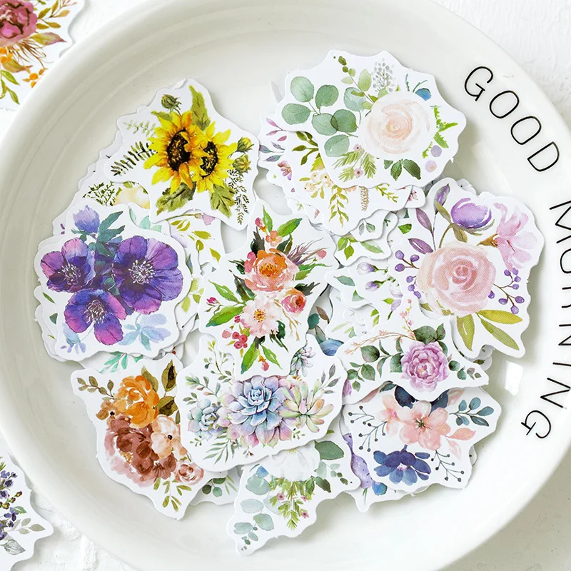 

50 pcs/Pack Fresh Flowers Words Album Diary Decorative Stickers