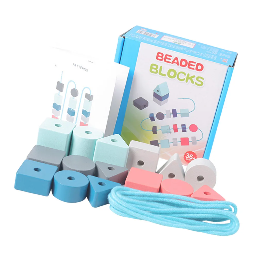 

1Set Wooden Threading Beads Educational Building Block Kids Puzzle