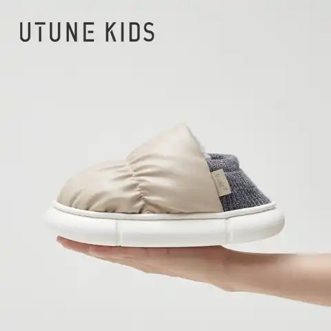 UTUNE KIDS Тапочки с тостами для девочек, детская зимняя детская обувь для мальчиков, теплые плюшевые нескользящие тапочки из искусственной кож...