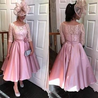 tea length short a line mother of the bride dresses half sleeve lace evening gowns wedding guest mothers dresses formal gowns