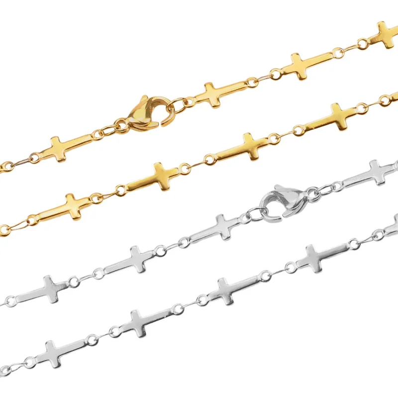Ширина 5 мм Высокое качество Золотое покрытие крест цепь из нержавеющей стали