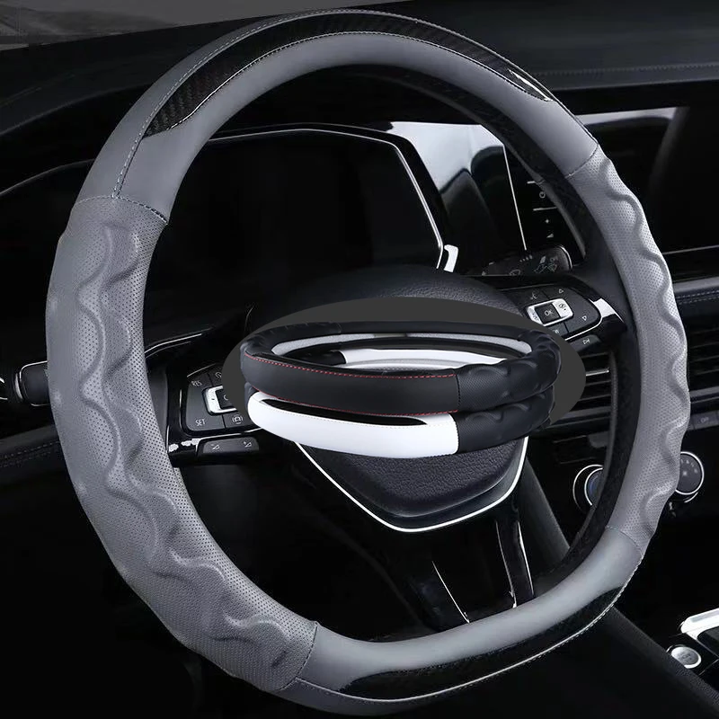 

Standard 38cm Carbon Fiber Texture Anti Slip Steering-Wheel Cover 1Pcs Red For Audi D Ring Car Steering Wheel Cover Universal