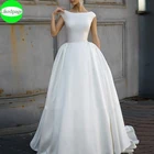 Женское свадебное платье It's yiiya, Белое Атласное платье А-силуэта с рукавами-крылышками на лето 2021