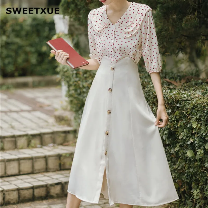 SWEETXUE/2019 г. Осенний костюм из 2 предметов винтажная кукла воротник рубашка в