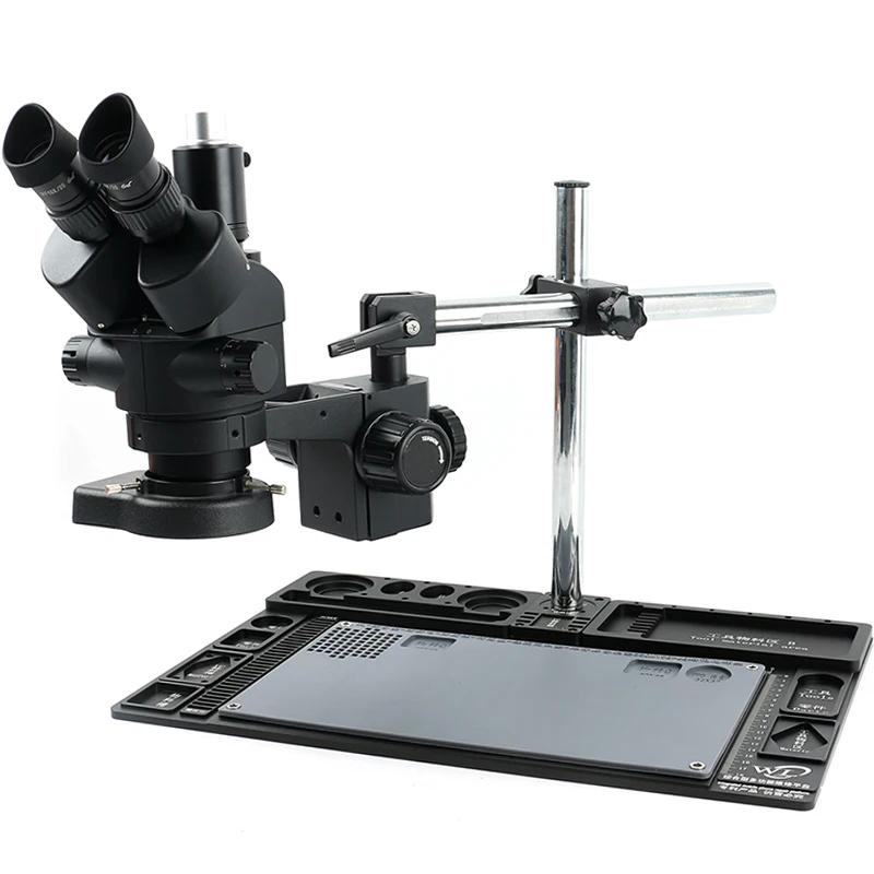 

3.5X-90X Continuous Zoom Simul Focal Trinocular Stereo Microscope 144 LED Ring Light Phone Repair Platform For PCB Soldering