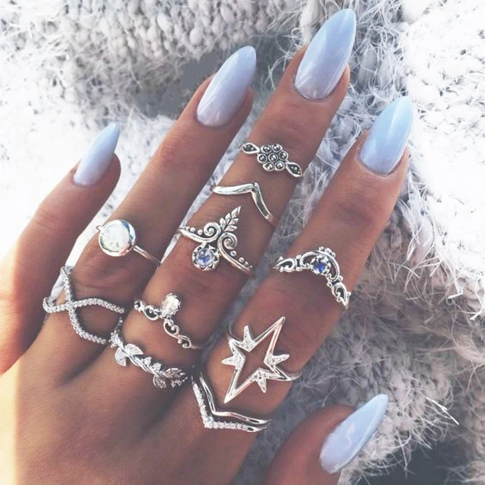 Женский винтажный комплект колец с кристаллами короны и листом на палец Модный