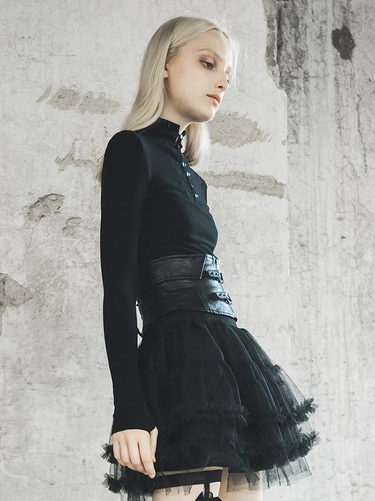 Панковские женские готические топы с высоким воротом и длинными рукавами Cheongsam PT