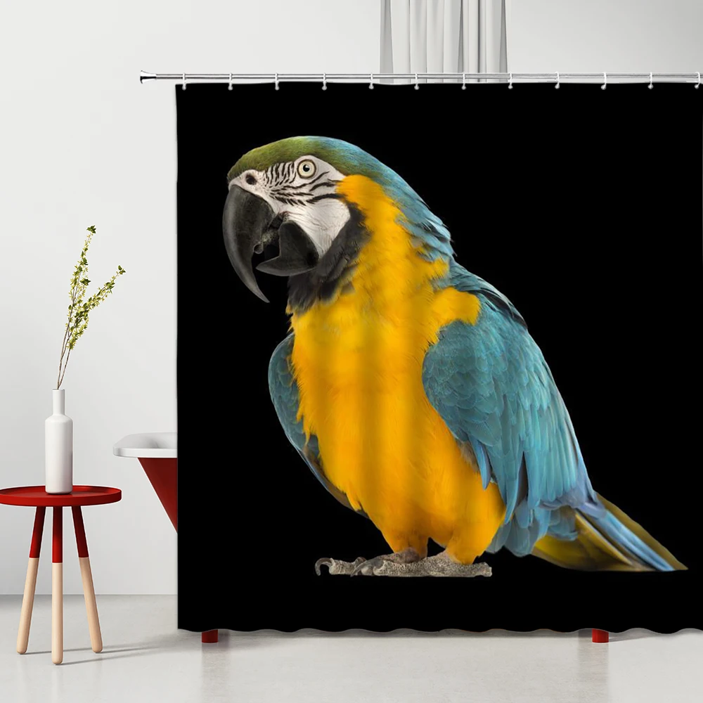 

Parrot Shower Curtain Colorful Animal Waterproof Fabric Bathtub Screen Home Decor With Hooks Cartoon Bird Koi Bathroom Curtains