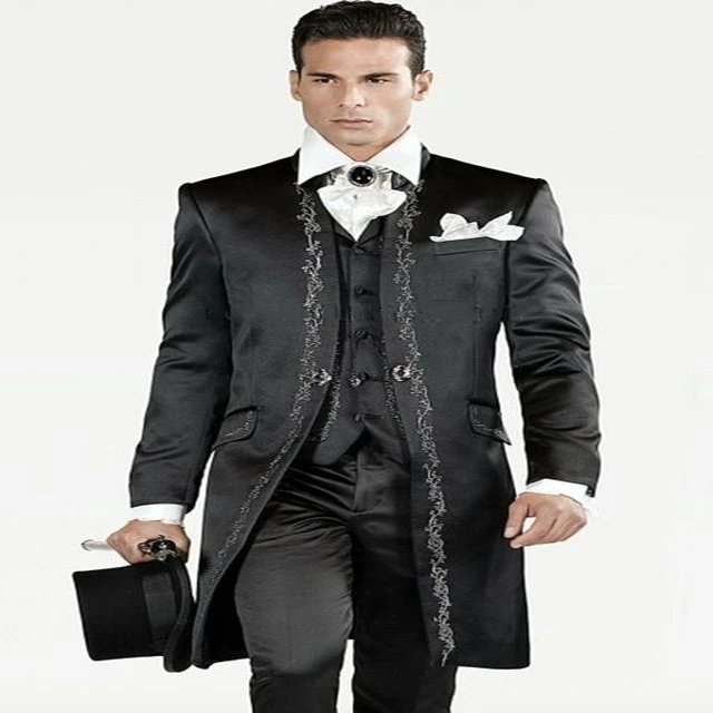 

High-end Custom Made 2020 Mens Embroidery Wedding Suits Italian Style Dinner Prom Groom Tuxedos 3 Piece Set (Blazer+Vest+Pants)