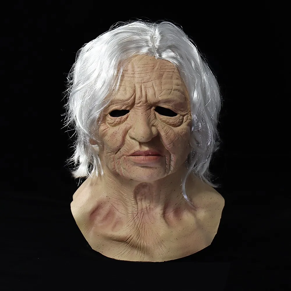 

Old Woman Mask Halloween Creepy Wrinkle Face Mask Latex Cosplay Party Props Costume Party Toys For Adults Kids Antistress