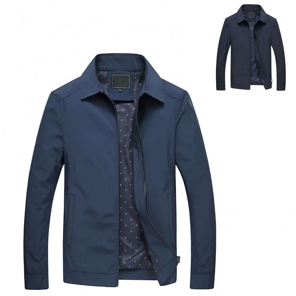 

Casual Men Autumn Turn Down Collar Long Sleeve Pocket Zipper Thin Jacket Coat