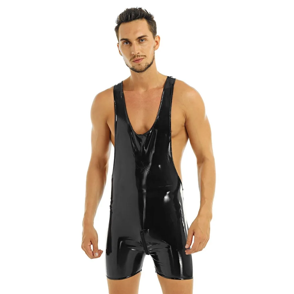 Гей купальники мужские стринги купальник Wetlook женское белье из лакированной кожи боди молния промежность купальник мужской купальник