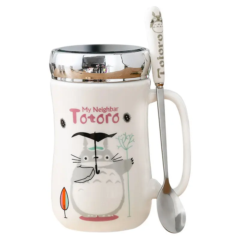 Мультяшная Милая креативная кружка керамическая чашка с крышкой и ложкой