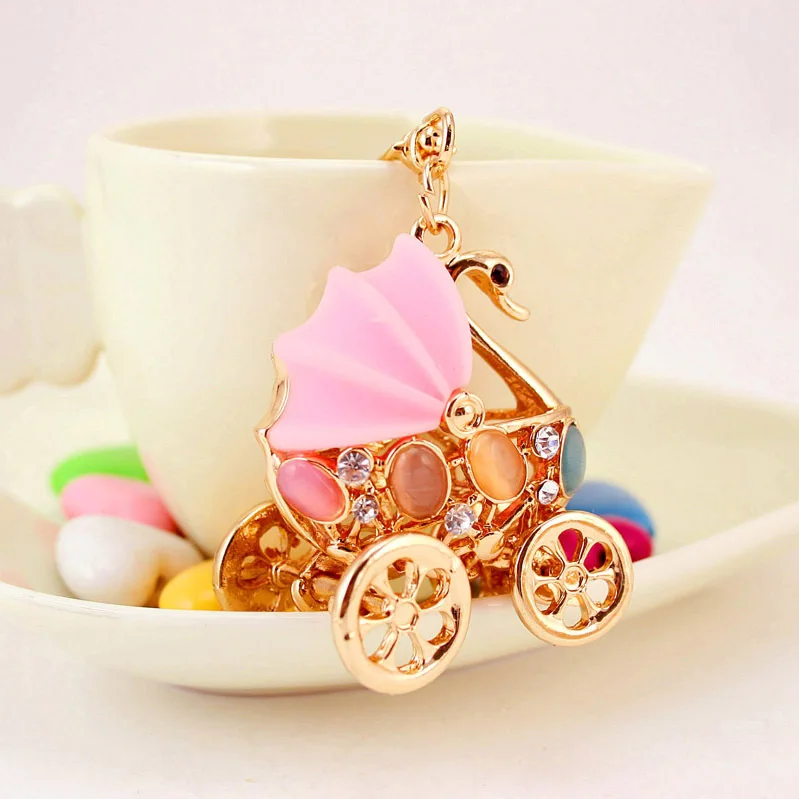 Creative Cute Baby Carriage Modeling Key Chain Swan Women's Bag Accessories Metal Pendant Ring Craft Small Gift | Украшения и