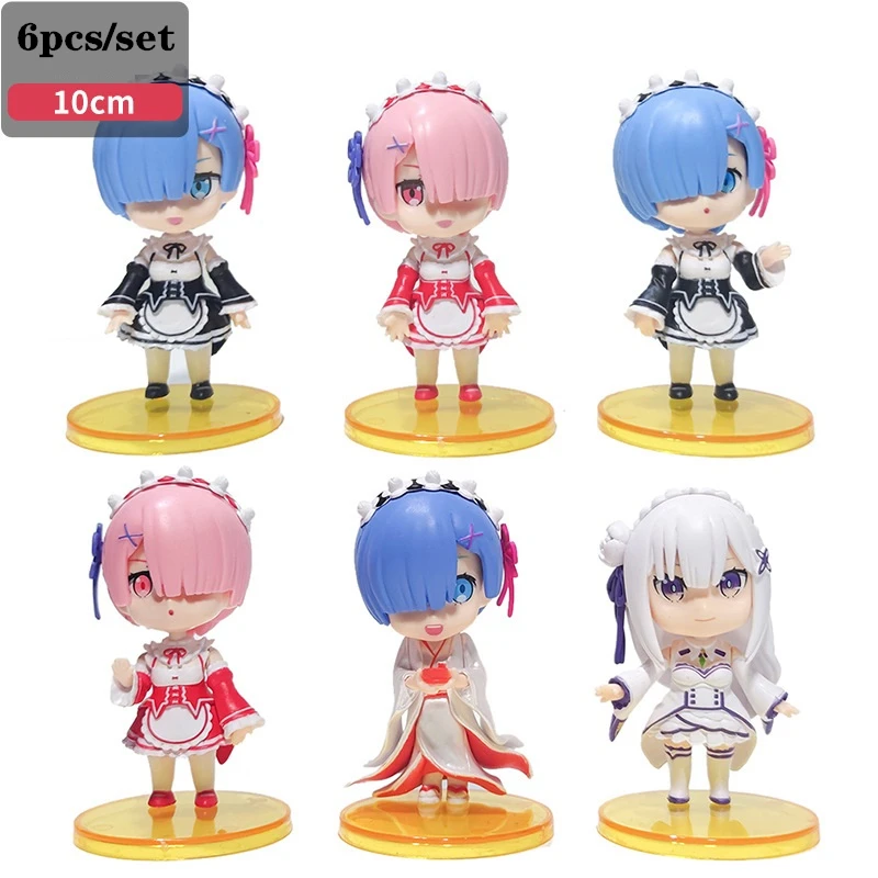 6PCS Rem Ram Emilia Figure PVC Action Anime Re:Life In A Different World From Zero Collectible Doll Model Toys Gift For Children