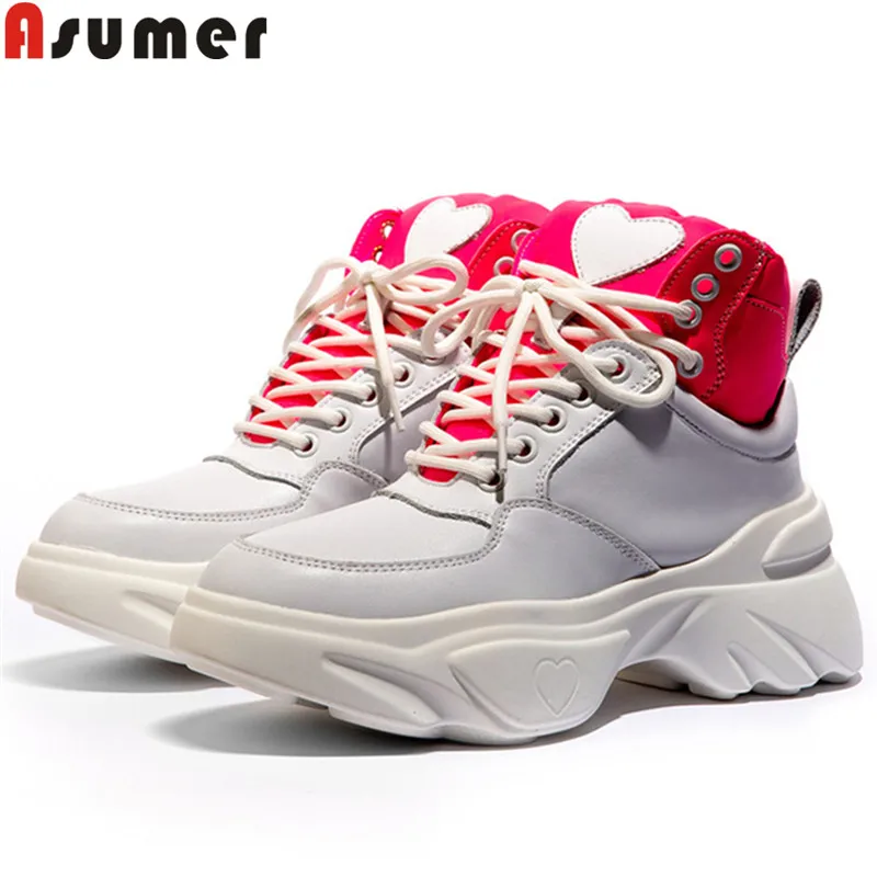 ASUMER/Новинка 2020 года Ботинки из натуральной кожи Ботильоны с круглым носком