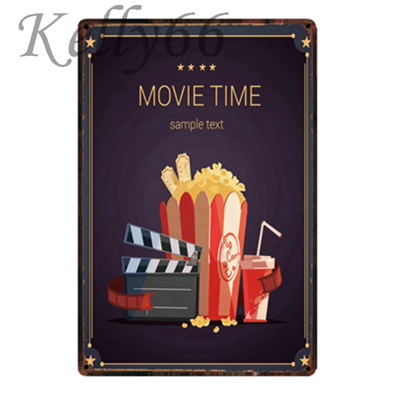 

[ Kelly66 ] Movie Time Delicious Popcorn Metal Sign Tin Poster Home Decor Bar Wall Art Painting 20*30 CM Size y-1908