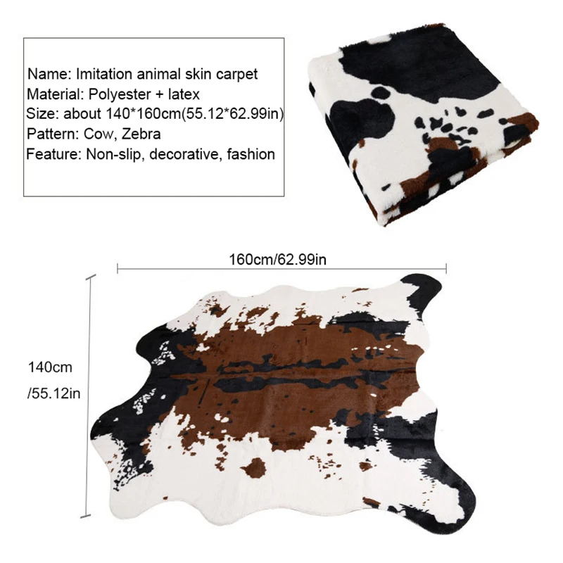 

Imitation Animal Skin Carpet 140*160cm Non-slip Cow Zebra Striped Area Rugs And Carpets For Home Room Mat Bedroom Floor Living
