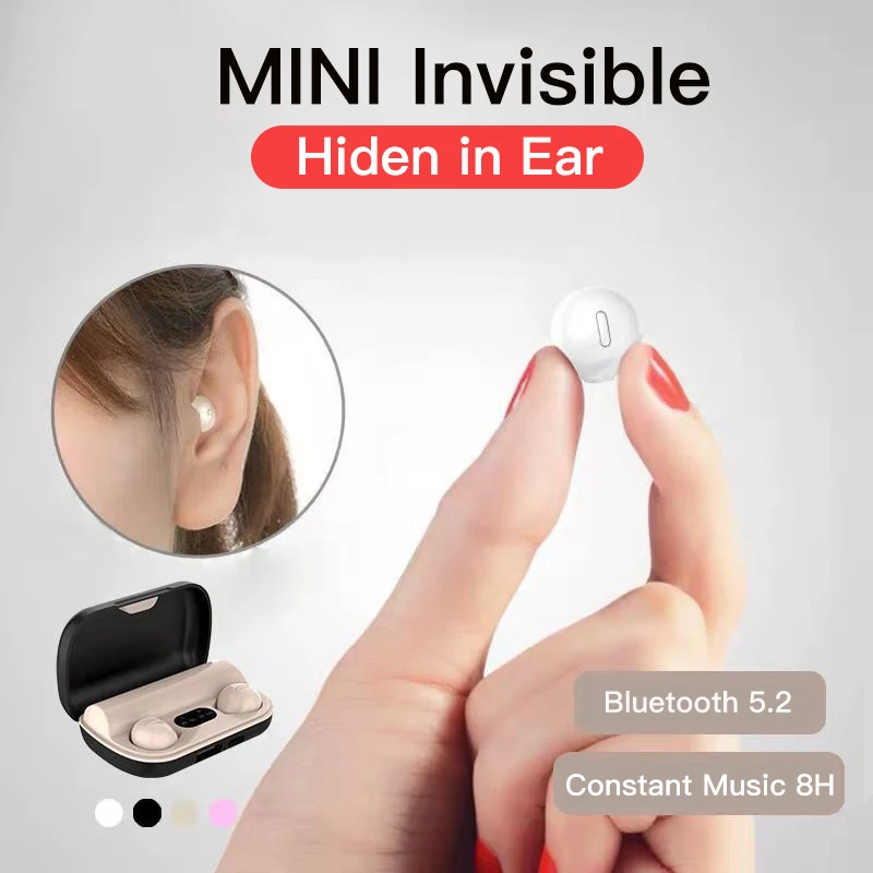 

New Invisible Bluetooth Earphones 5.2 Wireless Sleeping Earbuds Hidden Headphones Type C Mini Earpiece With Mic For Small Ears