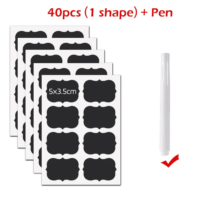 

40Pcs/Set 5x3.5cm Organizer Stickers Chalkboard Spice Stickers Bottles Tags Kitchen Labels Stickers for Jar Erasable Marker Pen