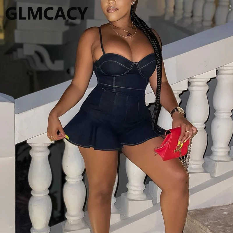 

Spaghetti Strap Denim Rompers Chic Summer Playsuit