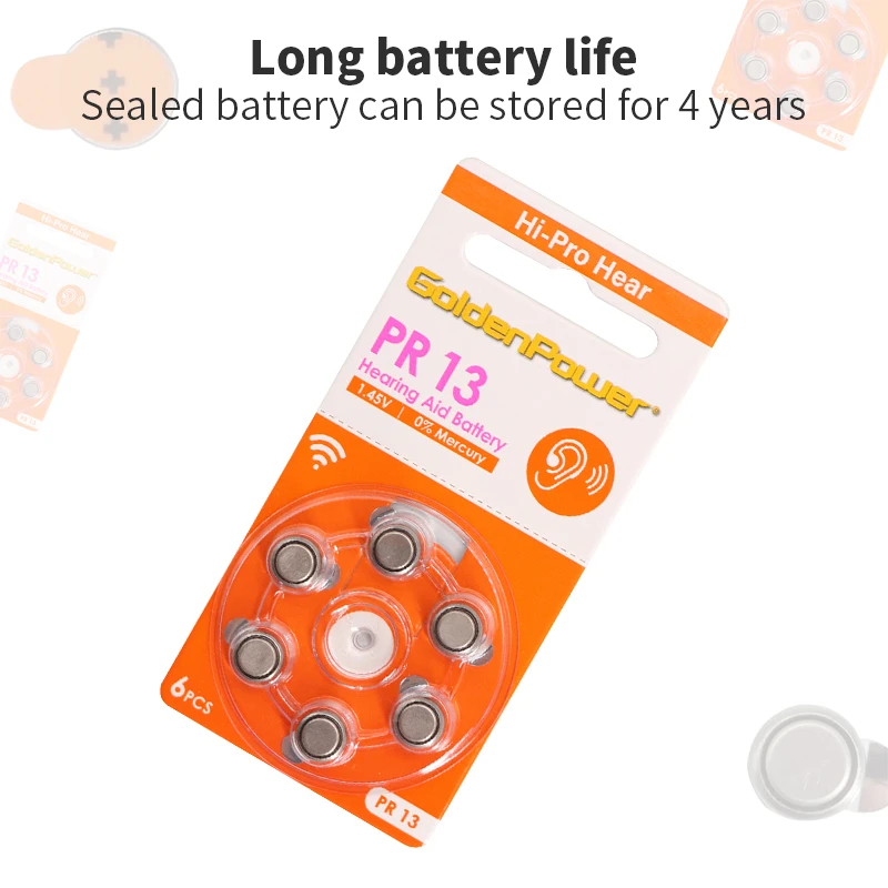 

6 Pcs Hearing Aid Batteries A13 Size 13 Battery Hearing Aid Accessories Professional PR13 Battery for BTE ITE Hearing Aids