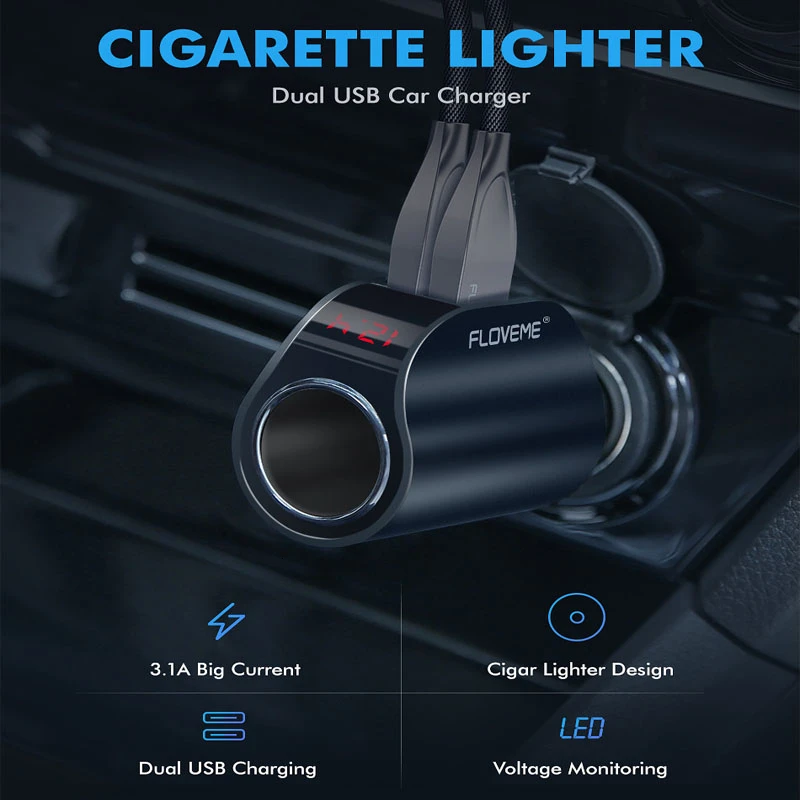 Розетка для автомобильного прикуривателя с разъемом 12 V-24 V 3.1A Dual USB Зарядное устройство Мощность адаптер штепсельной вилки Напряжение ЖК-дисплей Дисплей для телефона MP3 DVR