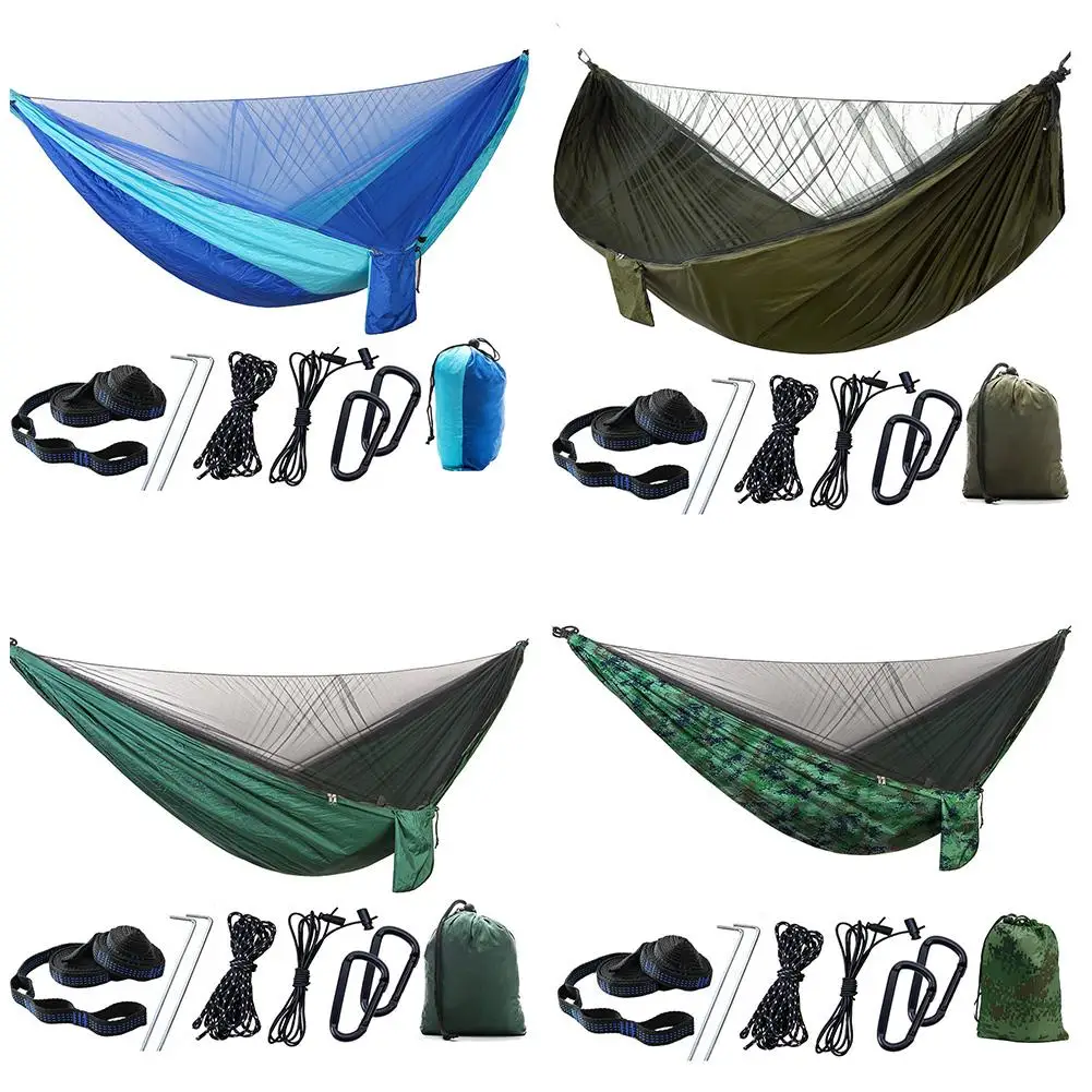 

Camping Hammock With Mosquito Bug Net With Straps Carabiners Parachute Nylon Hammock For Camping Backpacking Survival Travel