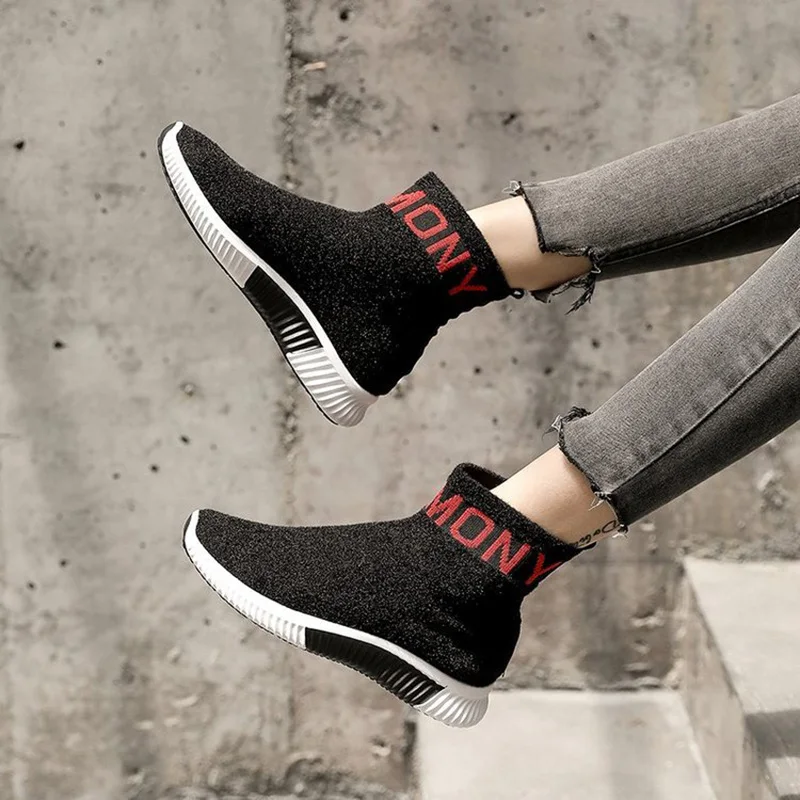 Дышащие ботильоны женские носки кроссовки женская Повседневная Эластичная