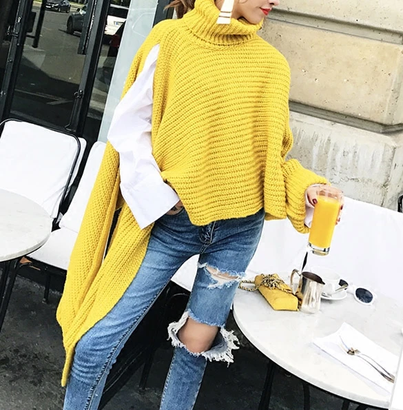 

Women Sweaters And Pullovers Rushed Acrylic Solid 2020 Spring New Sweater Women High Collar Loose Long-sleeved Line Irregular