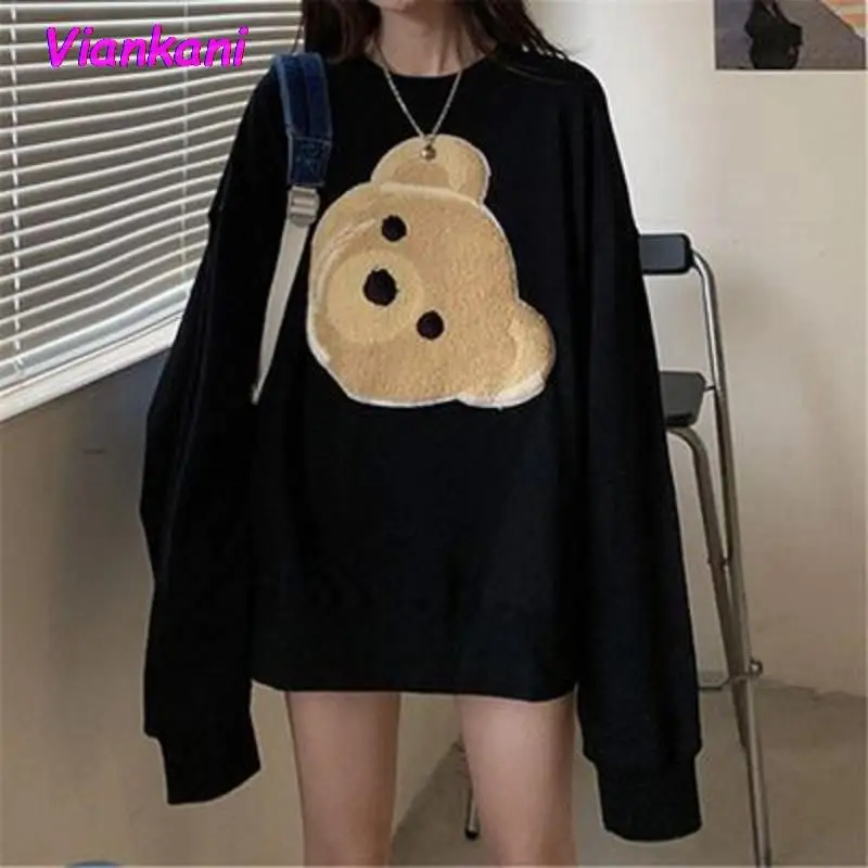 

Fashion Bear Oversized Hoodie Sweatshirts Women Korean Cute Hoody Streetwear Girl Autumn Harajuku Tops 2021 Female Pullovers