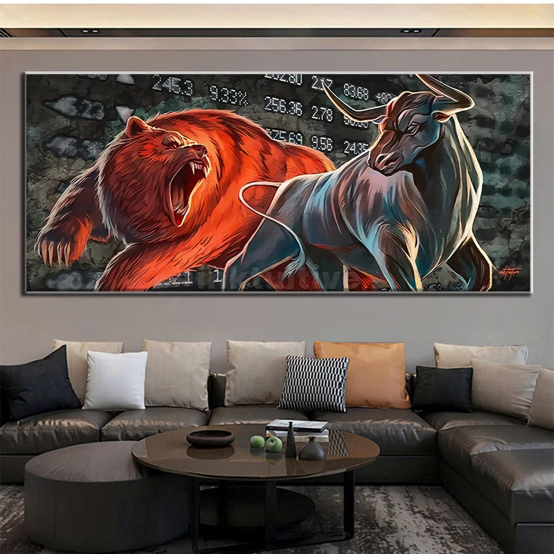 Stunning Bull Bear Canvas Painting Wall Art Quote Motivational Poster and Print Animal Picture For Living Room Home Decor Cuadro | Дом и сад
