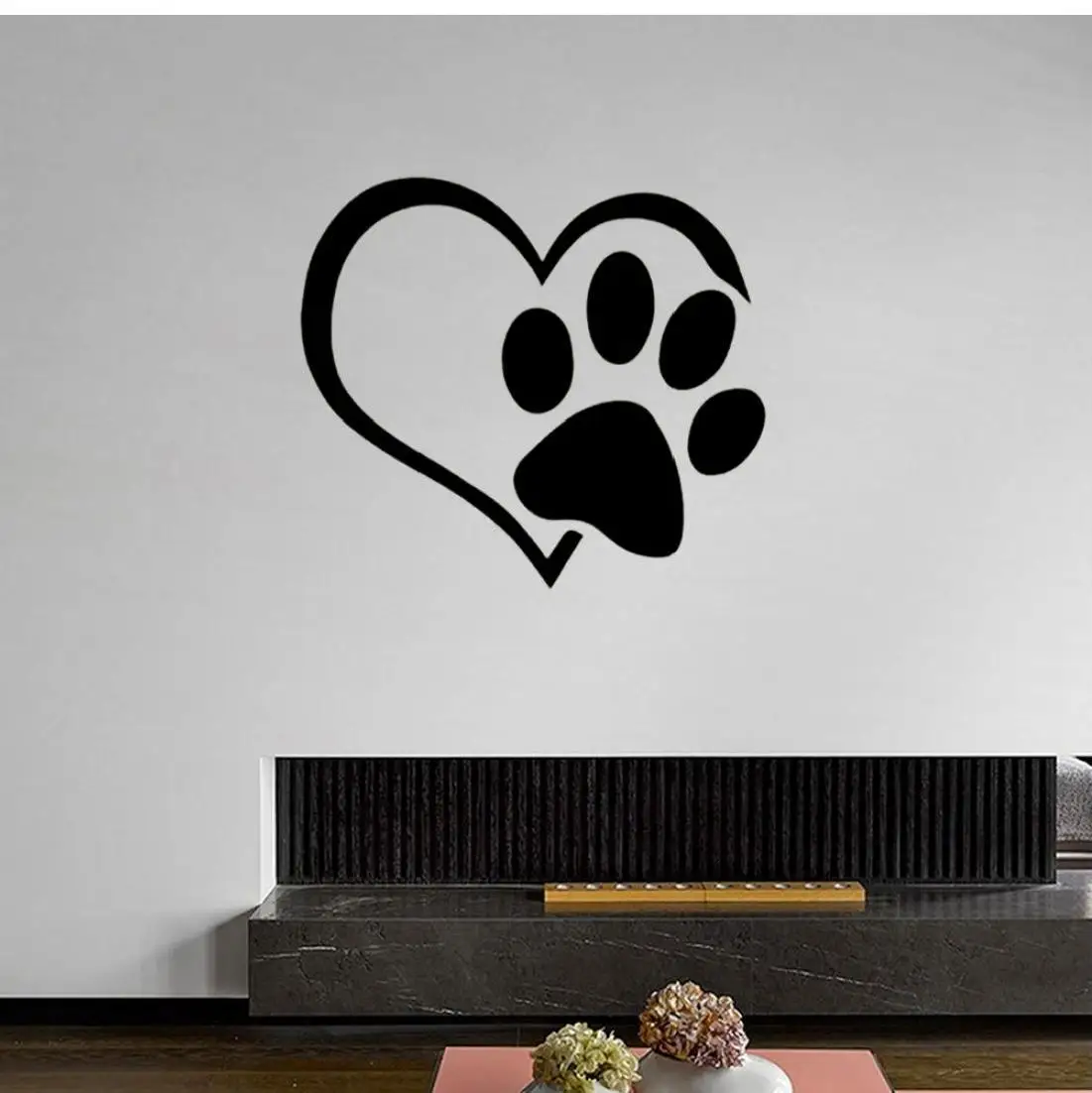 Настенные художественные наклейки с изображением сердца собаки и следов