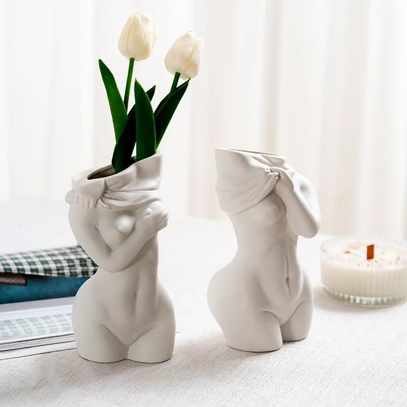 

Ceramics Flower Vase Home Decor Vase Sculpture Nordic Decoration Home Flower Pots Decorative Female Body Art Vase Bohemian