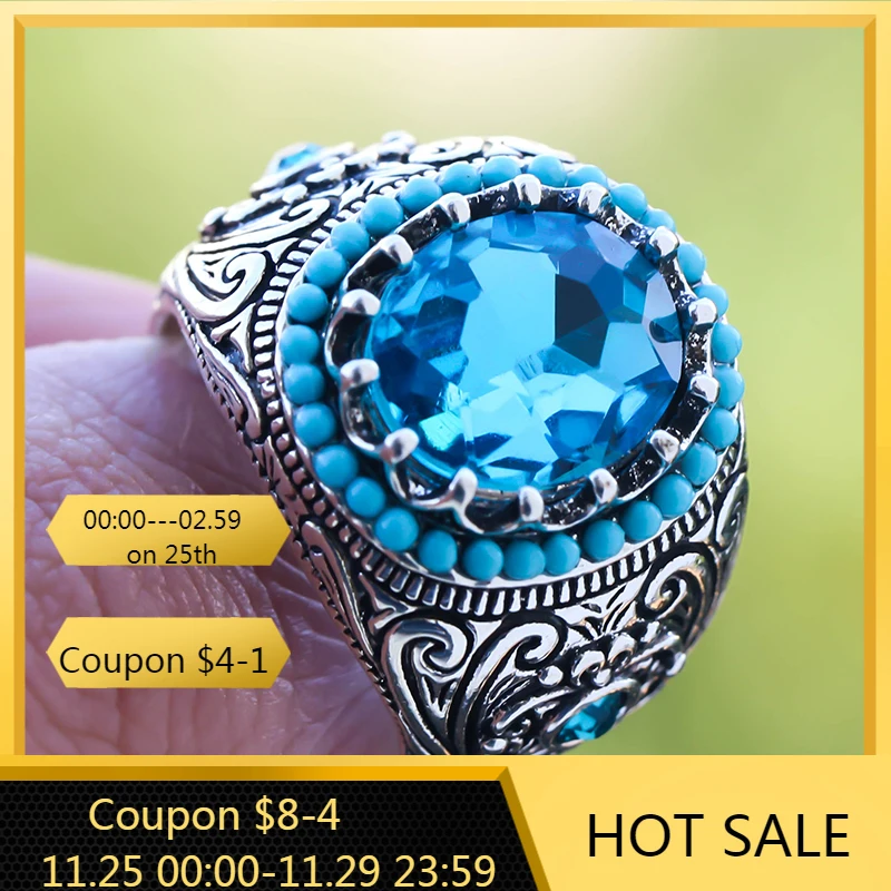 

Vintage Two Tone Wave Pattern Engraved Blue Stone Bow Ring For Women Ladies Wedding Dance Party Retro Flower Jewelry Gift E4M854
