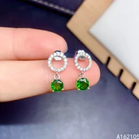 fine jewelry 925 pure silver chinese style natural diopside girl luxury popular simple round gem earrings ear stud support detec